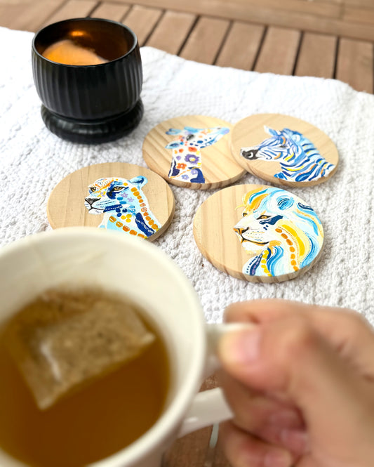 Surreal Safari Wood Coasters Set